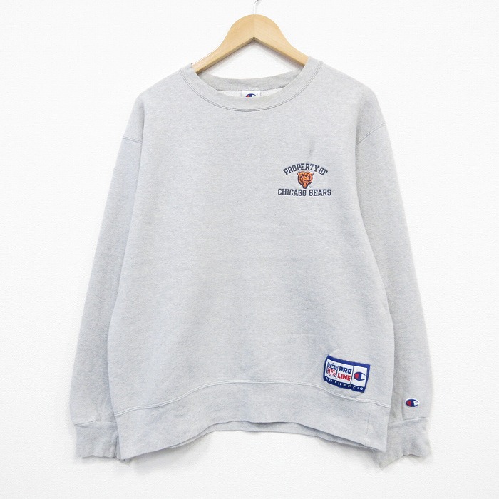 L★古着 チャンピオン champion 長袖 スウェット メンズ 90年代 90s NFL シカゴベアーズ クルーネック 薄グレー 霜降りアメフト スーパーボウル 25nov18