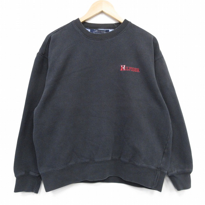 XL★古着 長袖 ブランド スウェット メンズ 90年代 90s ワンポイントロゴ クルーネック 黒 25nov18