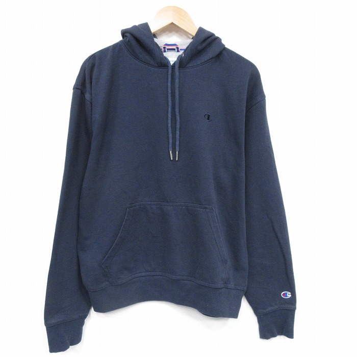 XL★古着 チャンピオン champion 長袖 スウェット パーカー メンズ ワンポイントロゴ 紺 25nov18