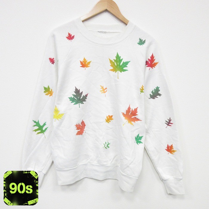 【50%OFF】90s ラグランスウェット 葉 ホワイト M | 古着