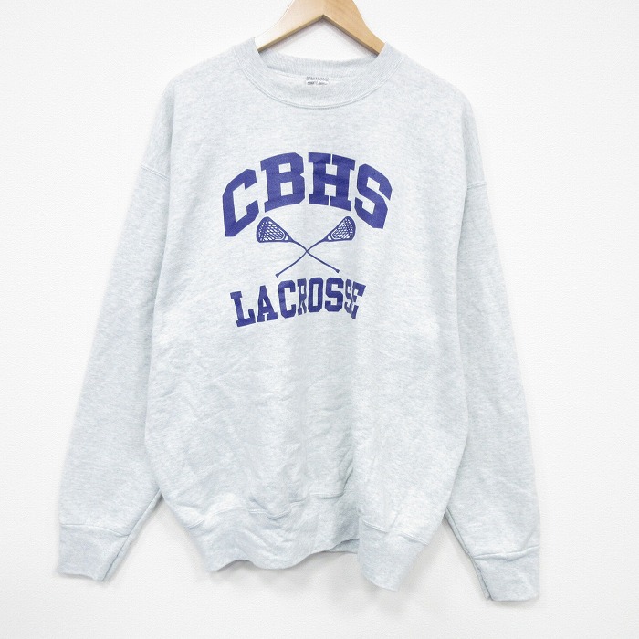 XL★古着 フルーツオブザルーム 長袖 スウェット メンズ 90年代 90s ラクロス 大きいサイズ クルーネック 薄グレー 霜降り 25nov18