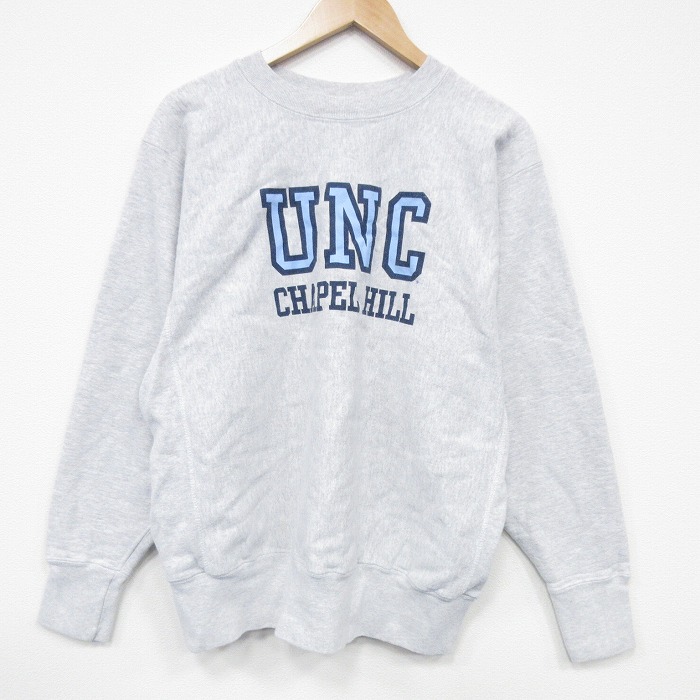 XL★古着 長袖 スウェット メンズ 90年代 90s UNC クルーネック USA製 薄グレー 霜降り 25nov18