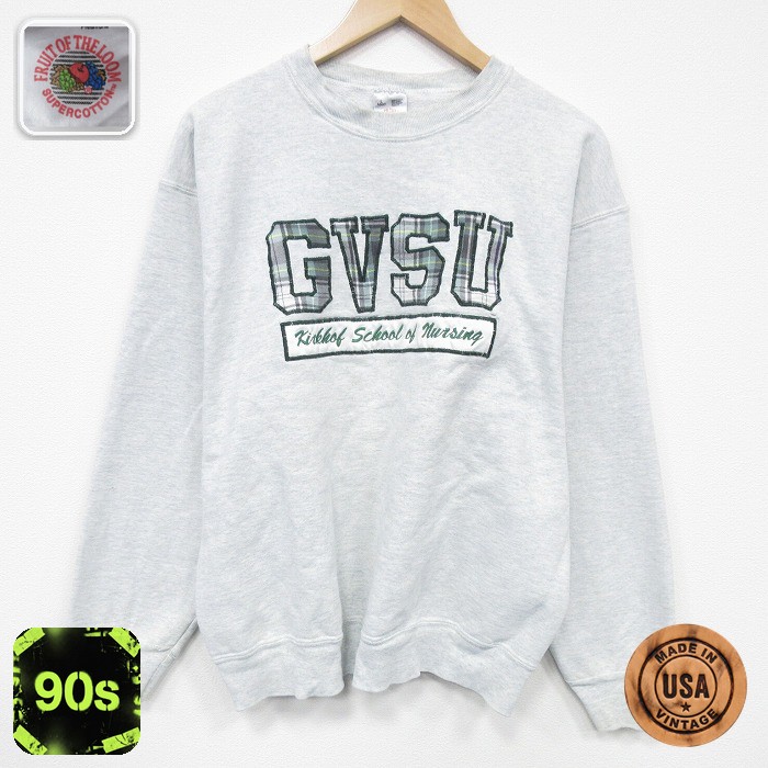 【50%OFF】フルーツオブザルーム 90s 長袖スウェット GVSU グレー L | 古着