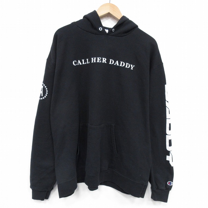 XL★古着 チャンピオン champion 長袖 スウェット パーカー メンズ CALL 大きいサイズ 黒 25nov18