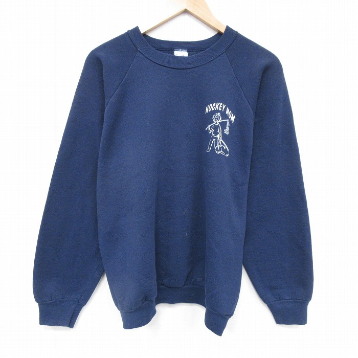 【20%OFF】XL★古着 フルーツオブザルーム 長袖 スウェット メンズ 90年代 90s ホッケー ラグラン クルーネック USA製 紺 25nov18
