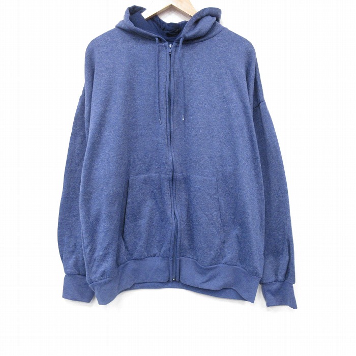 XL★古着 長袖 フルジップ スウェット パーカー メンズ 90年代 90s 無地 大きいサイズ 薄紺 霜降り【spe】 25nov19