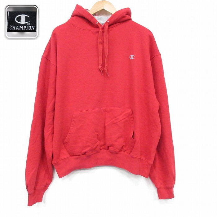 【50%OFF】チャンピオン 長袖パーカー ワンポイントロゴ レッド XL | 古着