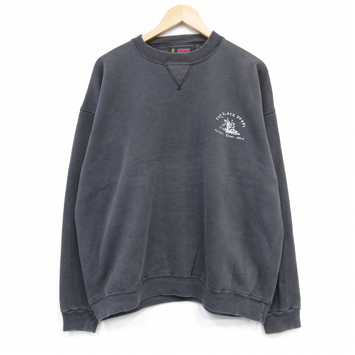XL★古着 長袖 スウェット メンズ 90年代 90s 船 大きいサイズ クルーネック USA製 黒 25nov19