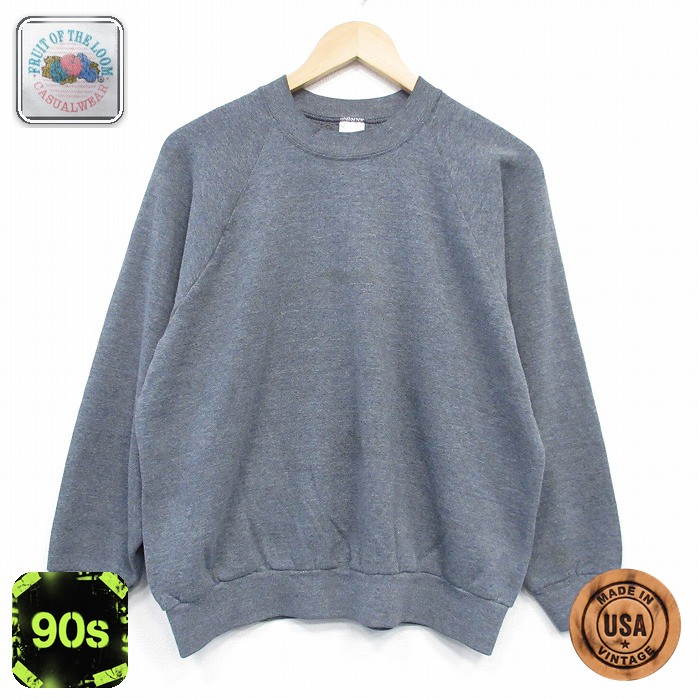 【50%OFF】フルーツオブザルーム 90s 長袖スウェット ラグラン グレー L | 古着