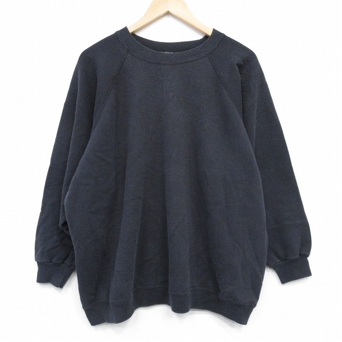 XL★古着 ヘインズ 長袖 スウェット メンズ 90年代 90s 無地 大きいサイズ ラグラン クルーネック USA製 黒 25nov19