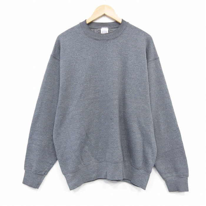XL★古着 BVD 長袖 スウェット メンズ 90年代 90s 無地 クルーネック USA製 グレー 霜降り 25nov19