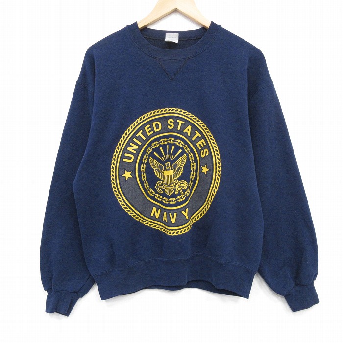 L★古着 長袖 スウェット メンズ 90年代 90s ミリタリー USネイビー リフレクタークルーネック USA製 紺 25nov19