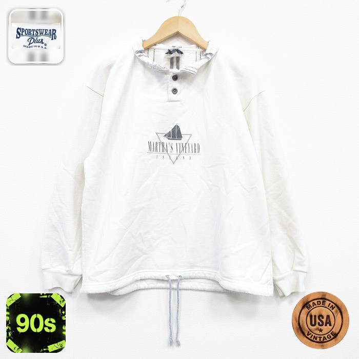 【50%OFF】アイランド 90s 長袖スウェット 襟付き ホワイト XL | 古着