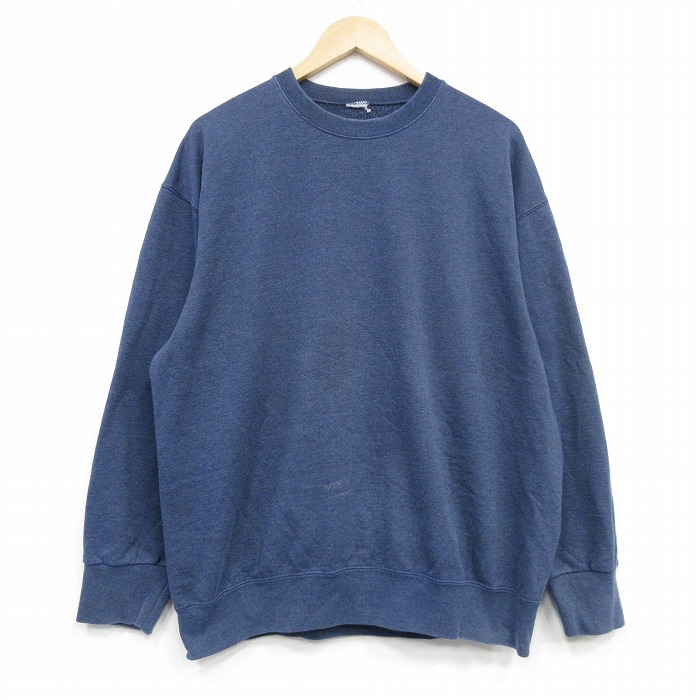 XL★古着 長袖 スウェット メンズ 無地 クルーネック 紺 霜降り 25nov19