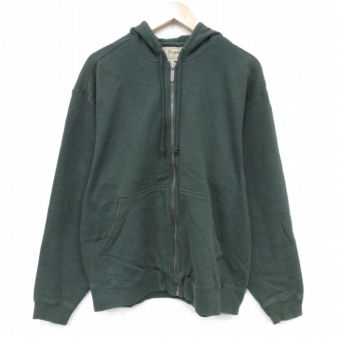 XL★古着 エルエルビーン 長袖 フルジップ スウェット パーカー メンズ 無地 濃緑 25nov19