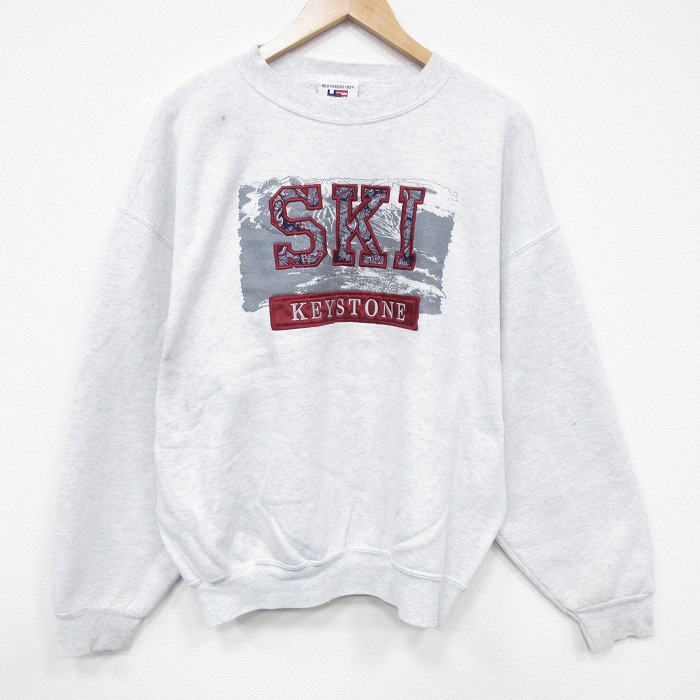90s 長袖スウェット SKI刺繍 グレー XL | 古着
