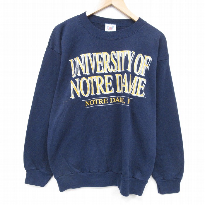 M★古着 長袖 スウェット メンズ 90年代 90s ノートルダム クルーネック USA製 紺 25nov19