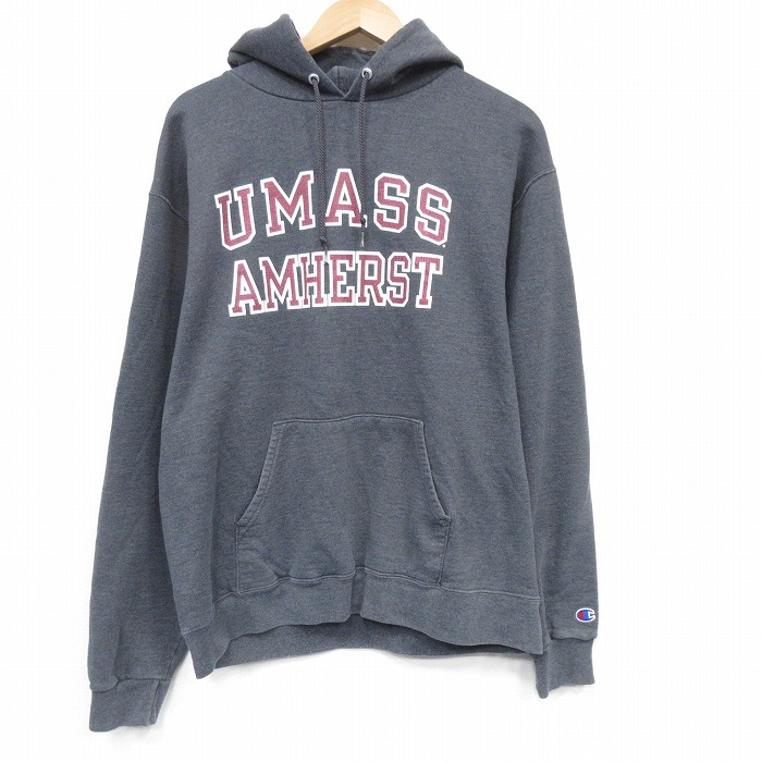 L★古着 チャンピオン champion 長袖 スウェット パーカー メンズ UMASS グレー 霜降り 25nov20