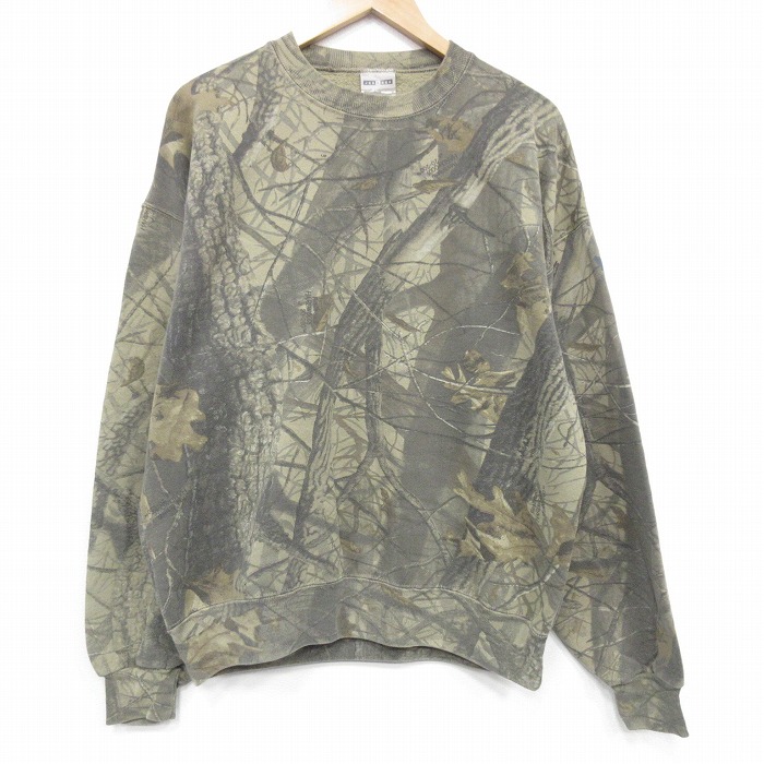 XL★古着 ジャージーズ 長袖 スウェット メンズ 00年代 00s リアルツリー クルーネック USA製 薄緑他 迷彩 25nov20