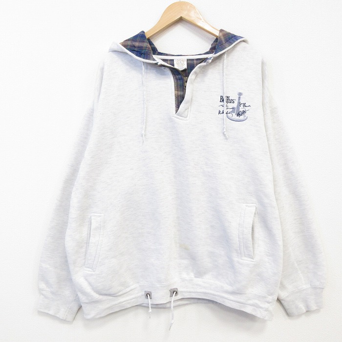 XL★古着 長袖 ロック バンド ハーフジップ スウェット パーカー メンズ 90年代 90s ビートルズ 大きいサイズ 白 霜降り【spe】 25nov20