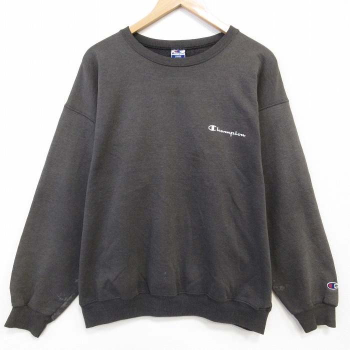 【20%OFF】XL★古着 チャンピオン champion 長袖 スウェット メンズ 90年代 90s ワンポイントロゴ クルーネック 濃グレー 霜降り 25nov20