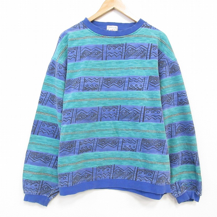 XL★古着 リーボック 長袖 トップス メンズ 90年代 90s 大きいサイズ コットン クルーネック 緑他 25nov20