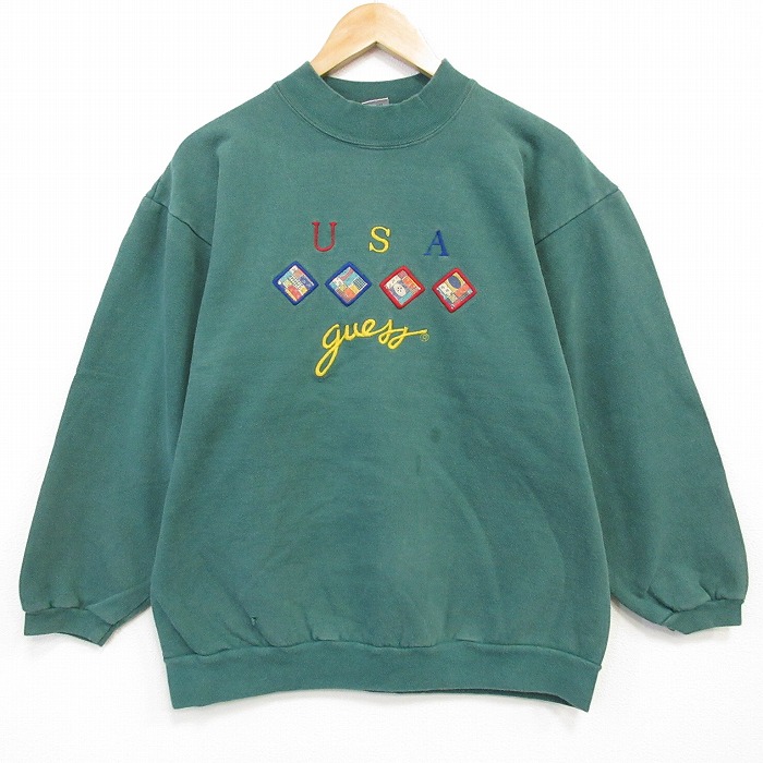 ゲス 90s 長袖スウェット USAロゴ刺繍 グリーン L | 古着