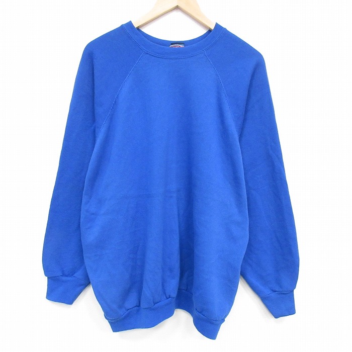 XL★古着 長袖 スウェット メンズ 90年代 90s 無地 大きいサイズ ラグラン クルーネック USA製 青 25nov20
