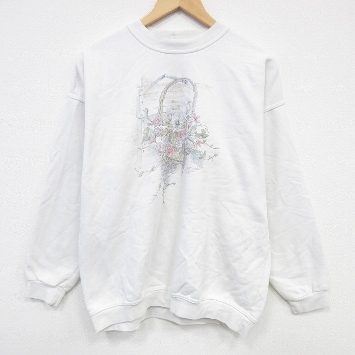L★古着 NORTHERN REFRECTIONS 長袖 スウェット メンズ 00年代 00s 花 クルーネック 白 25nov20