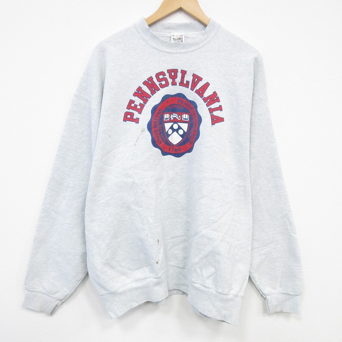 XL★古着 フルーツオブザルーム 長袖 スウェット メンズ 00年代 00s ペンシルベニア カレッジ 大きいサイズ クルーネック 薄グレー 霜降り 25nov20