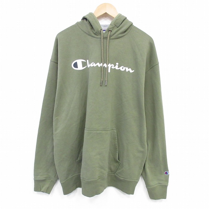 XL★古着 チャンピオン champion 長袖 スウェット パーカー メンズ ビッグロゴ 大きいサイズ 薄緑 25nov20