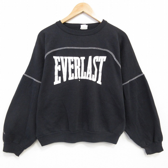 L★古着 EVERLAST 長袖 スウェット メンズ 90年代 90s ビッグロゴ クルーネック USA製 黒 25nov28