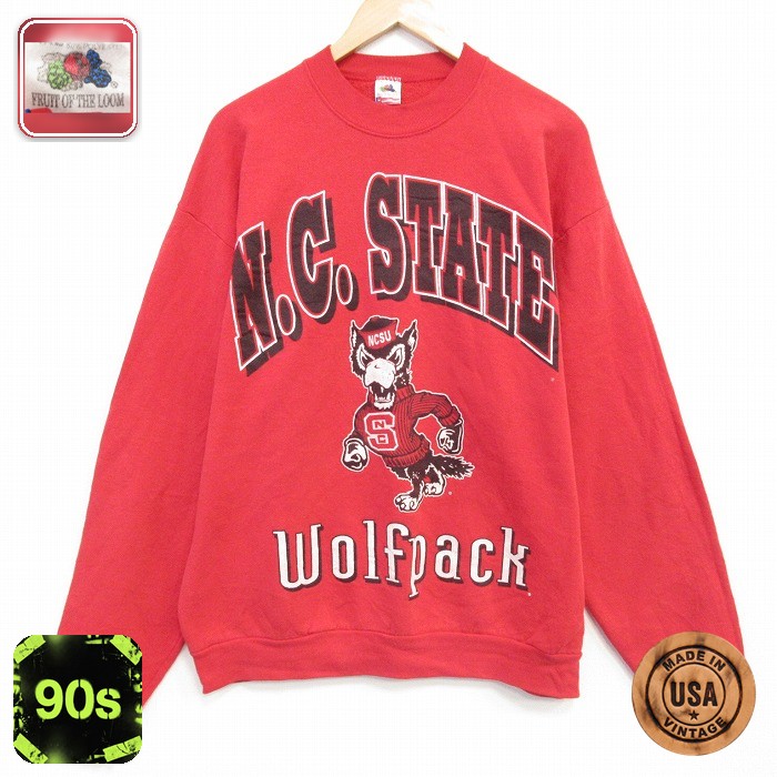 【50%OFF】フルーツオブザルーム 90s 長袖スウェット ウルフパック レッド XL | 古着