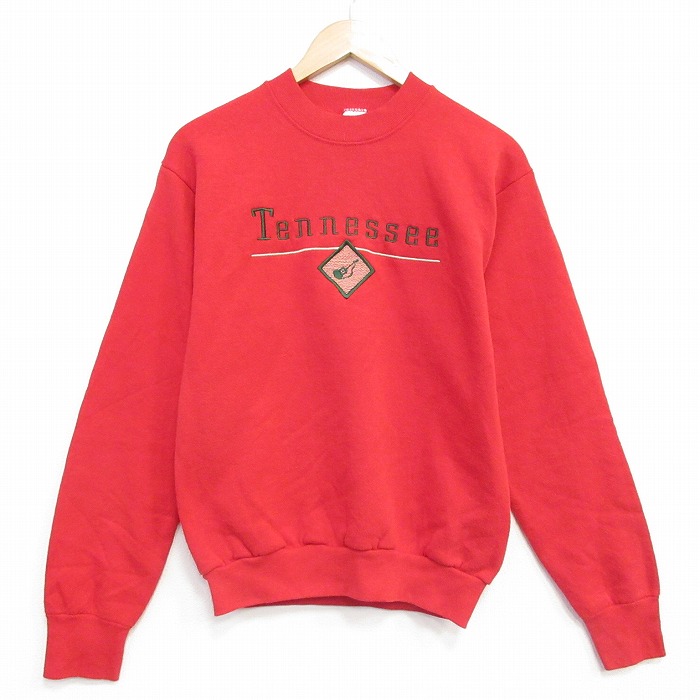 S★古着 フルーツオブザルーム 長袖 スウェット メンズ 90年代 90s テネシー 刺繍 クルーネック USA製 赤 25nov28