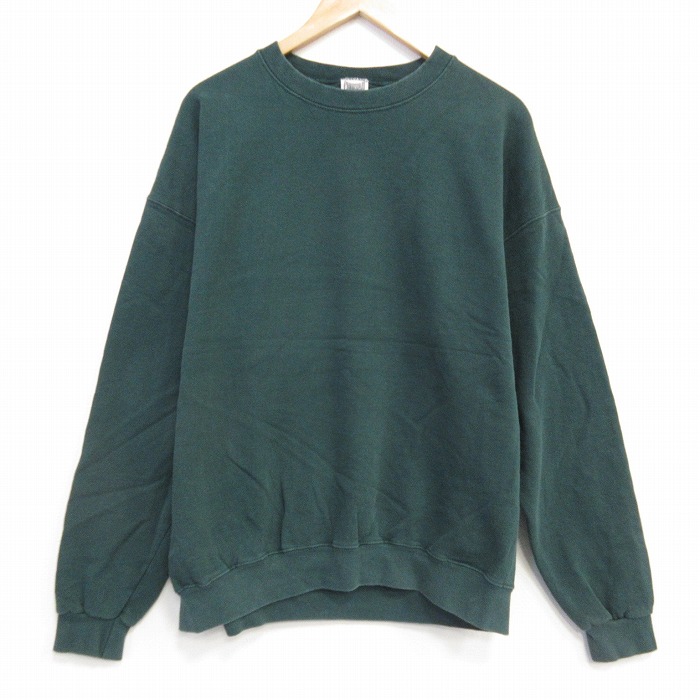 XL★古着 長袖 スウェット メンズ 90年代 90s 無地 大きいサイズ クルーネック USA製 緑 25nov28