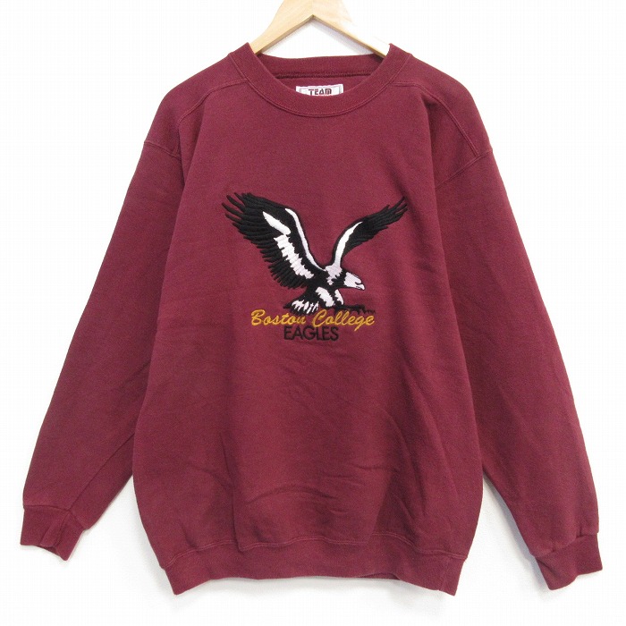 【50%OFF】90s 長袖スウェット 鳥刺繍 バーガンディ L | 古着