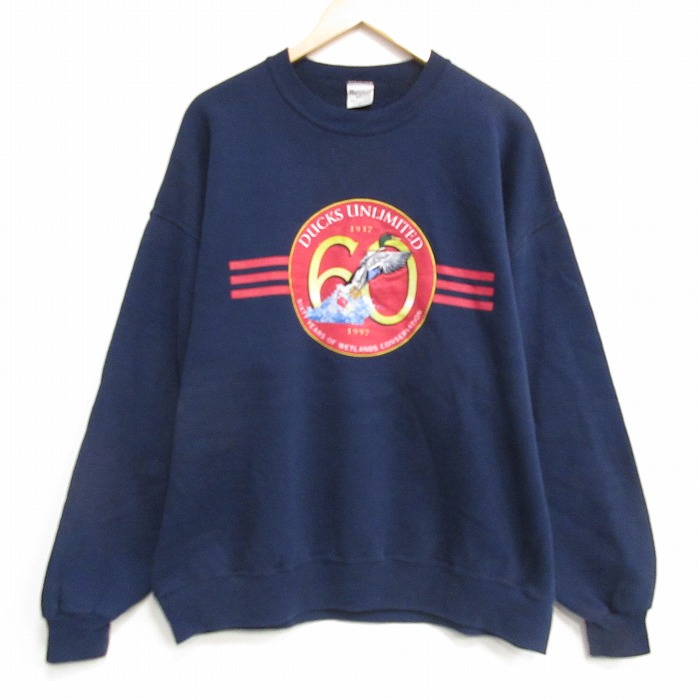 【50%OFF】90s 長袖スウェット 鳥 ネイビー XL | 古着