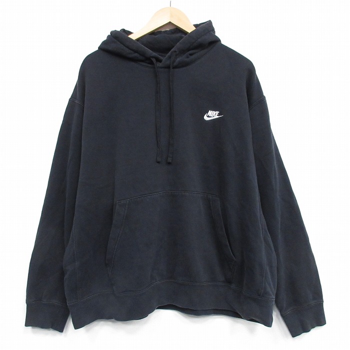 XL★古着 ナイキ NIKE 長袖 スウェット パーカー メンズ ワンポイントロゴ 大きいサイズ 黒 25nov29