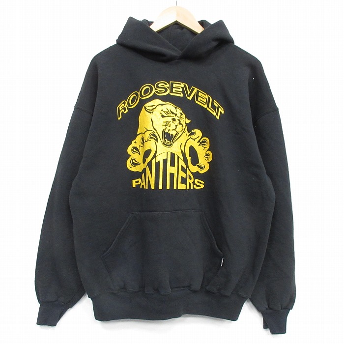 XL★古着 ラッセル 長袖 スウェット パーカー メンズ 90年代 90s パンサーズ USA製 黒 25nov29