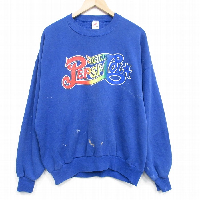 【20%OFF】XL★古着 ジャージーズ 長袖 スウェット メンズ 90年代 90s ペプシコーラ 大きいサイズ クルーネック USA製 青 25nov29