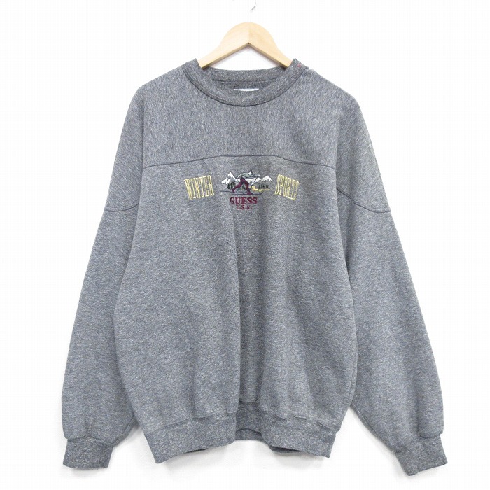 ゲス 90s 長袖スウェット スキー刺繍 グレー XL | 古着