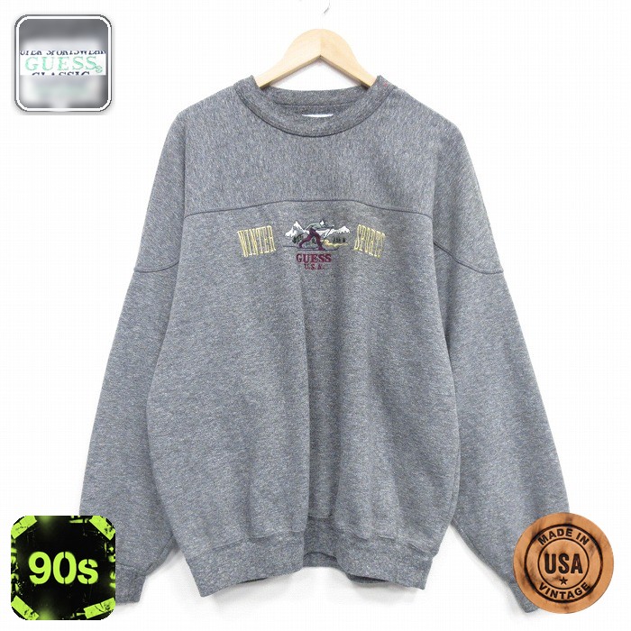 【50%OFF】ゲス 90s 長袖スウェット スキー刺繍 グレー XL | 古着