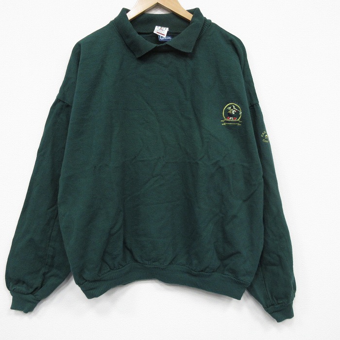 【20%OFF】XL★古着 WEK 長袖 スウェット メンズ 90年代 90s ディズニー ミッキー 大きいサイズ コットン 襟付き USA製 緑【spe】 25dec08