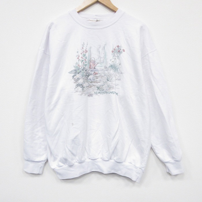 NORTHERN REFLECTIONS 90s 長袖スウェット 花 ホワイト XL | 古着