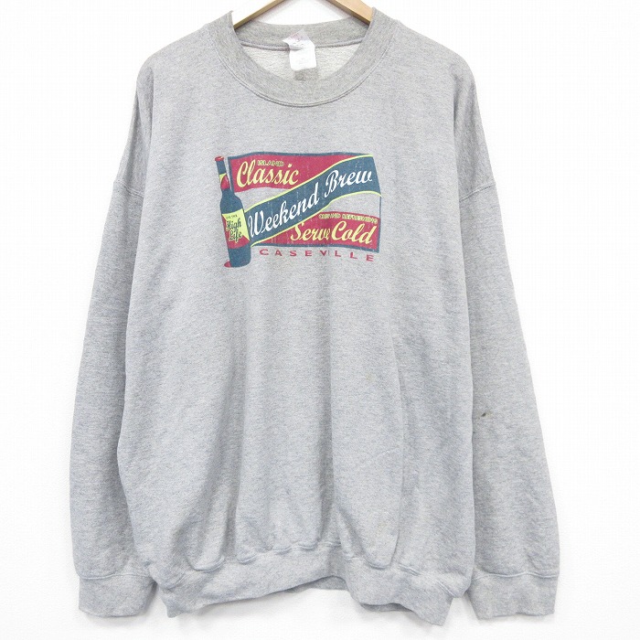 XL★古着 長袖 スウェット メンズ 00年代 00s ウィークエンド 大きいサイズ クルーネック グレー 霜降り 25dec08