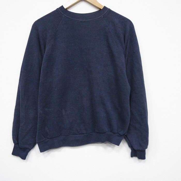 【20%OFF】L★古着 長袖 スウェット メンズ 80年代 80s 無地 ラグラン クルーネック 紺 25dec08