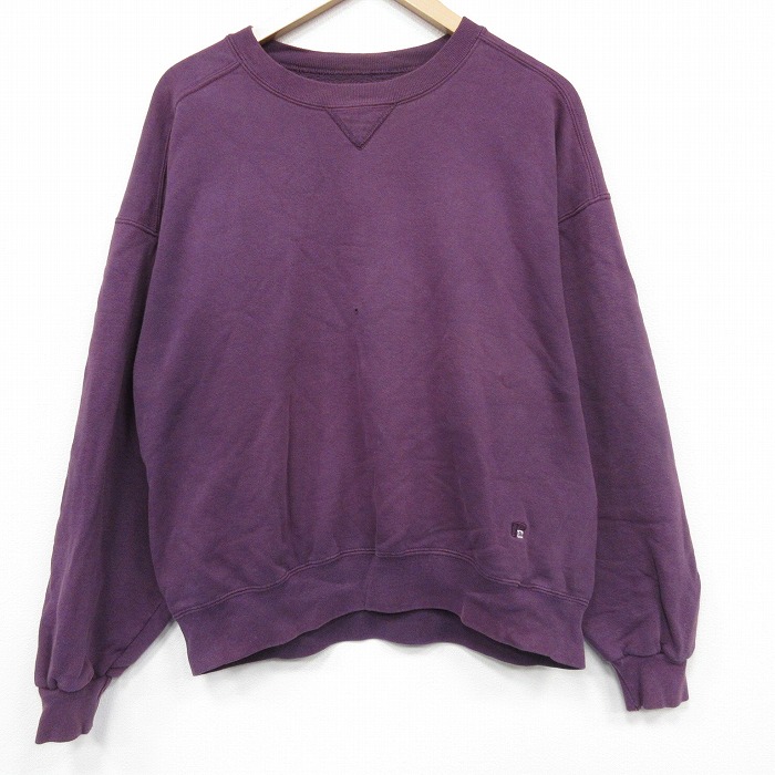 XL★古着 ラッセル 長袖 スウェット メンズ 90年代 90s ワンポイントロゴ クルーネック USA製 紫【spe】 25dec08