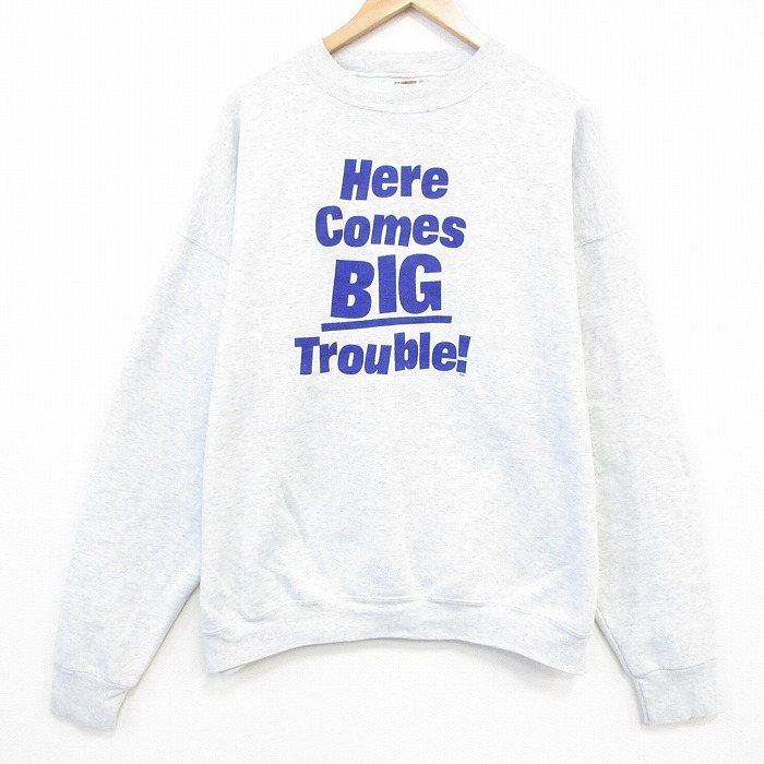 XL★古着 フルーツオブザルーム 長袖 スウェット メンズ 00年代 00s BIG 大きいサイズ クルーネック 薄グレー 霜降り 25dec04