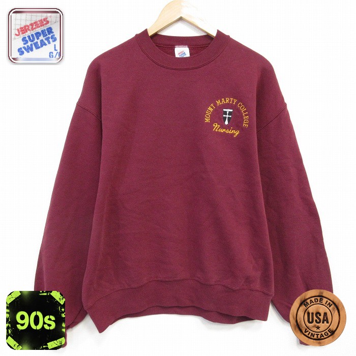【50%OFF】ジャージーズ 90s 長袖スウェット Nursing バーガンディ L | 古着
