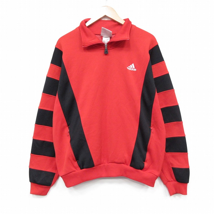 アディダス 90s ハーフジップスウェット ワンポイントロゴ レッド XL | 古着